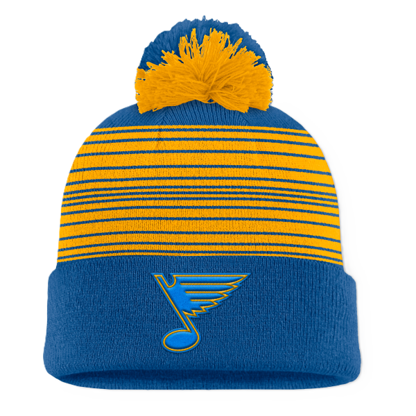 ST. LOUIS BLUES FANATICS NOTE LOGO STRIPED POM KNIT - BLUE/GOLD Knit Fanatics