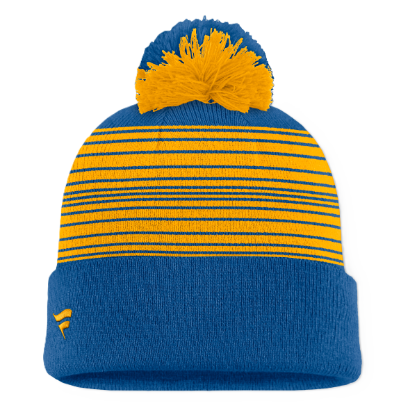 ST. LOUIS BLUES FANATICS NOTE LOGO STRIPED POM KNIT - BLUE/GOLD Knit Fanatics