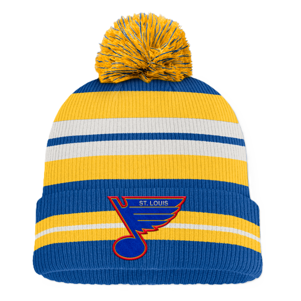 ST. LOUIS BLUES FANATICS RETRO LOGO STRIPED POM KNIT - BLUE/GOLD Knit Fanatics
