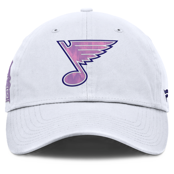 ST. LOUIS BLUES FANATICS HOCKEY FIGHTS CANCER ADJUSTABLE HAT - WHITE/PURPLE Adjustable Cap Fanatics