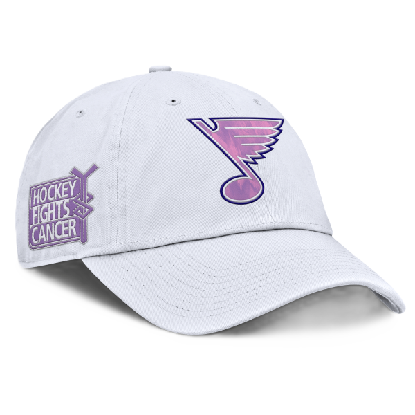 ST. LOUIS BLUES FANATICS HOCKEY FIGHTS CANCER ADJUSTABLE HAT - WHITE/PURPLE Adjustable Cap Fanatics