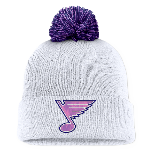 ST. LOUIS BLUES FANATICS HOCKEY FIGHTS CANCER POM KNIT - WHITE/PURPLE Knit Fanatics