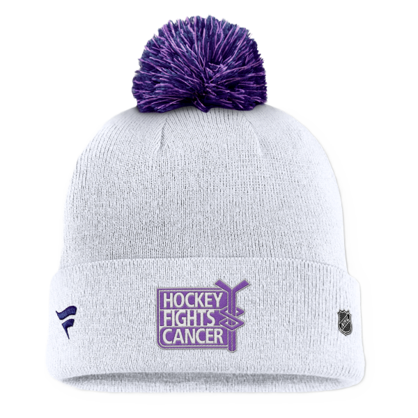 ST. LOUIS BLUES FANATICS HOCKEY FIGHTS CANCER POM KNIT - WHITE/PURPLE Knit Fanatics