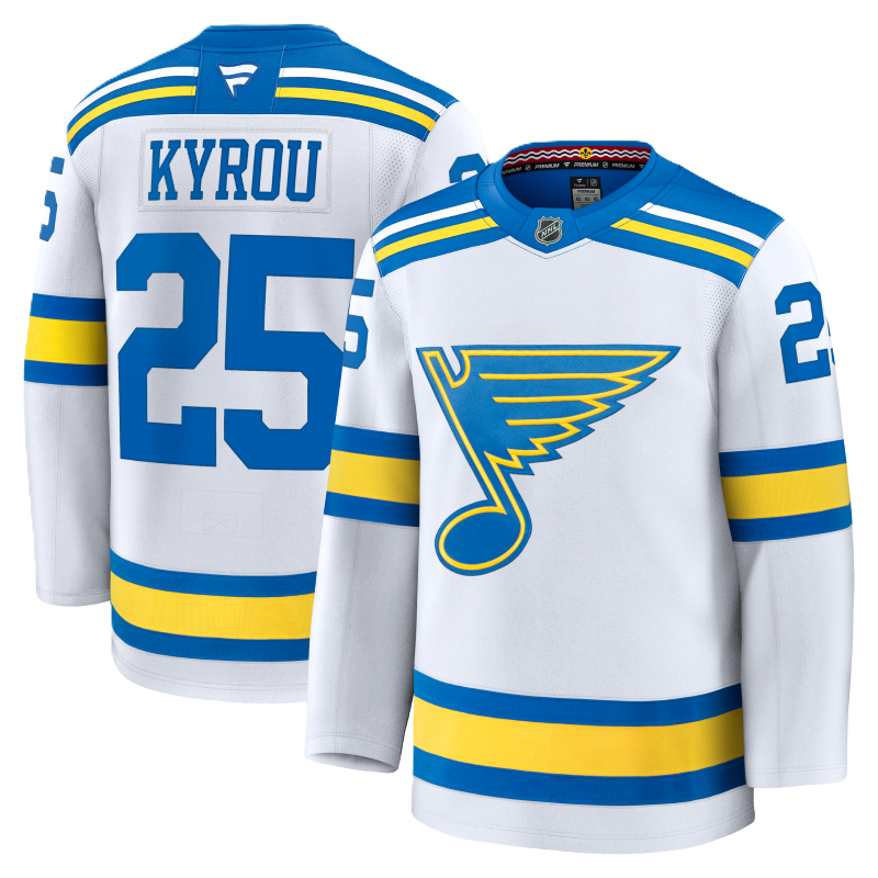 ST. LOUIS BLUES FANATICS PREMIUM ROAD JERSEY - KYROU #25 – STL