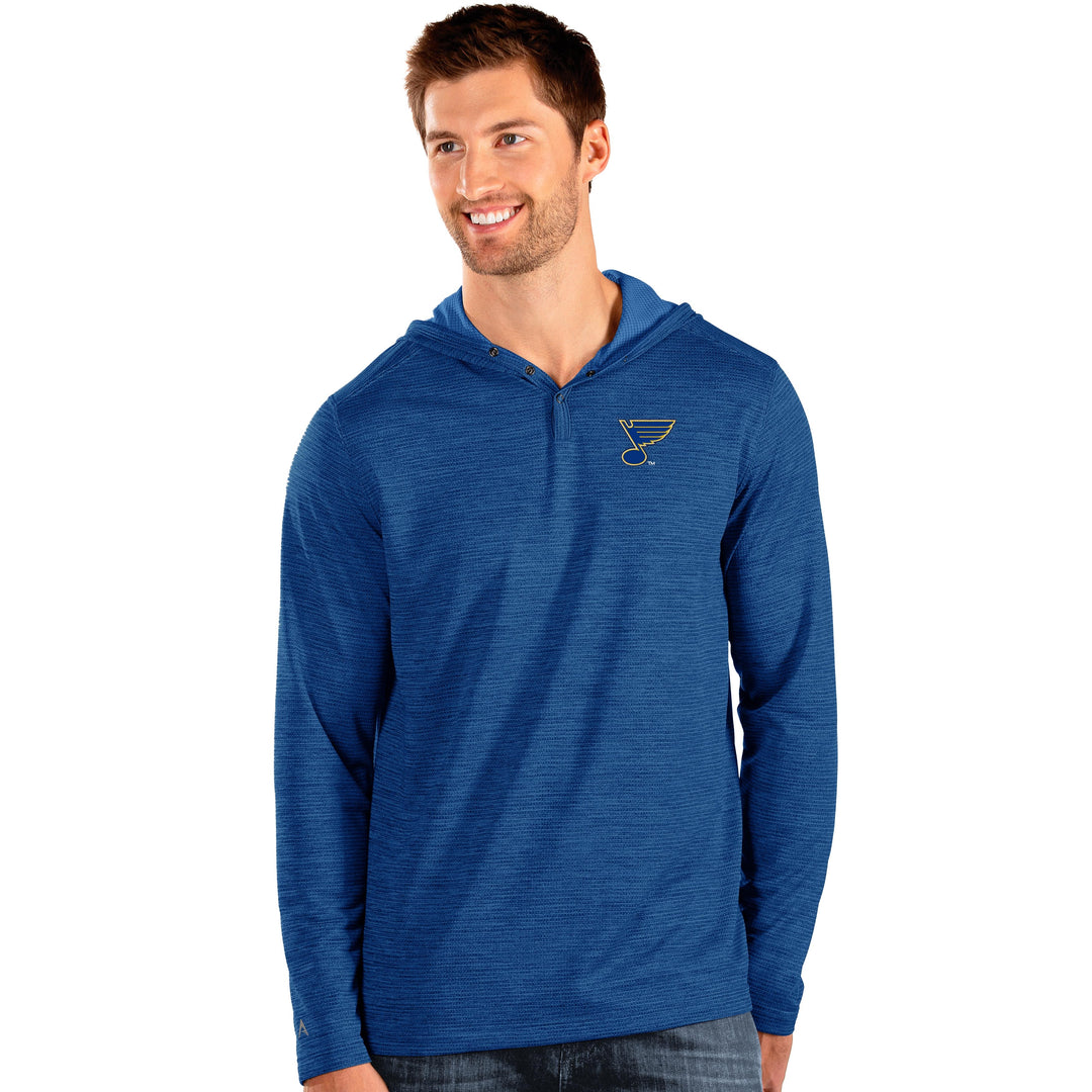 ST. LOUIS BLUES MENS ANTIGUA FUEL BUTTON HOODIE