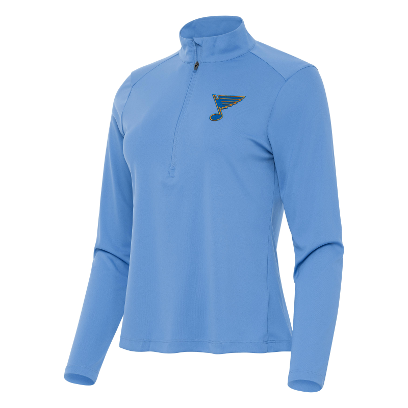 ST. LOUIS BLUES ANTIGUA NOTE LOGO WOMENS TRIBUTE 1/4 ZIP - BLUE Zip Pullover Antigua