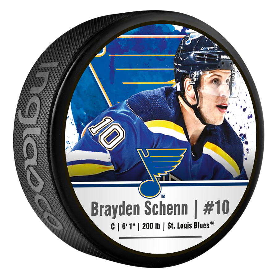 ST. LOUIS BLUES SCHENN STAT PUCK Puck Inglasco