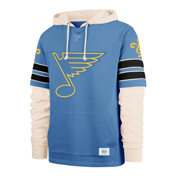 ST. LOUIS BLUES '47 BRAND NOTE LOGO SPLIT ZONE HOODIE - BLUE/WHITE