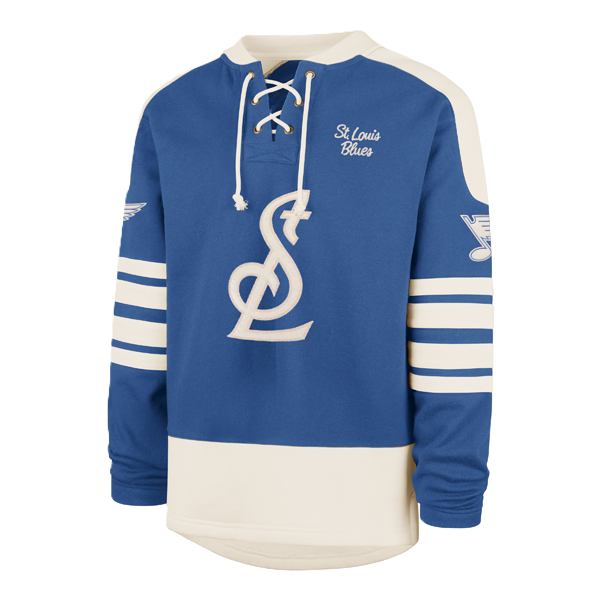 ST. LOUIS BLUES '47 BRAND STL LOGO SWEEP CHECK CREW - BLUE/WHITE