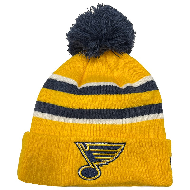 ST. LOUIS BLUES NEW ERA STRIPED POM KNIT - GOLD/NAVY Knit New Era