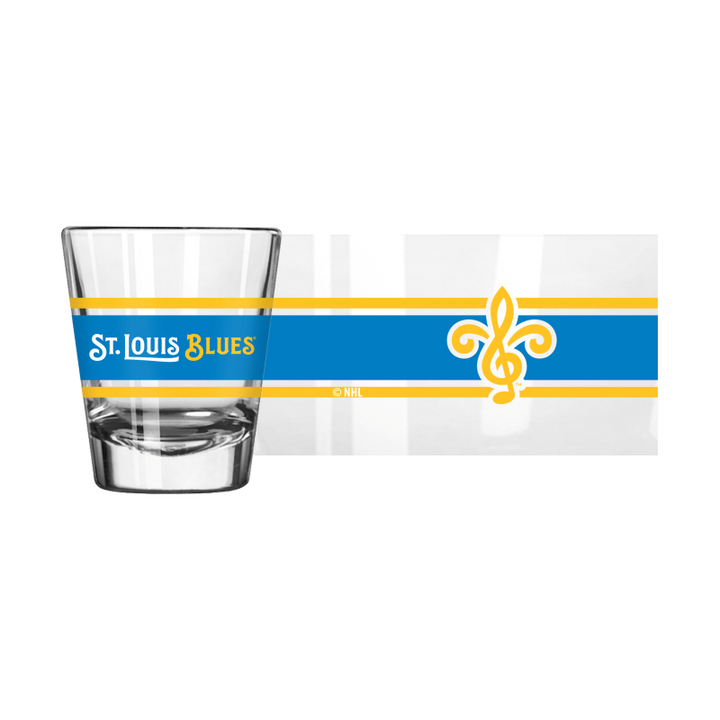ST. LOUIS BLUES STRIPE 2 OZ. SHOT GLASS - FLEUR LOGO Drinkware Logo Brands