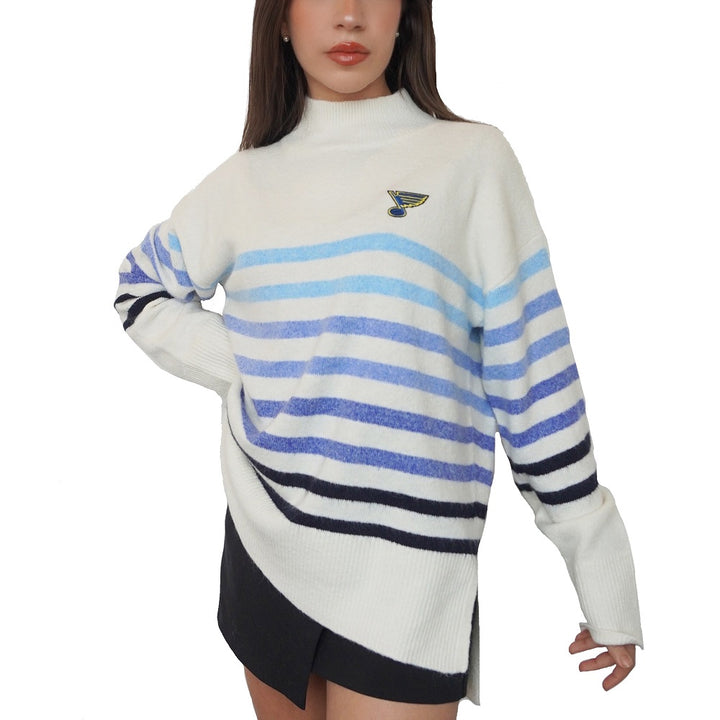 ST. LOUIS BLUES LUSSO SIMONE STRIPED SWEATER - WHITE Sweater Lusso