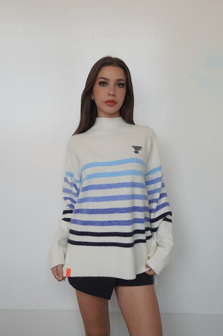 ST. LOUIS BLUES LUSSO SIMONE STRIPED SWEATER - WHITE Sweater Lusso