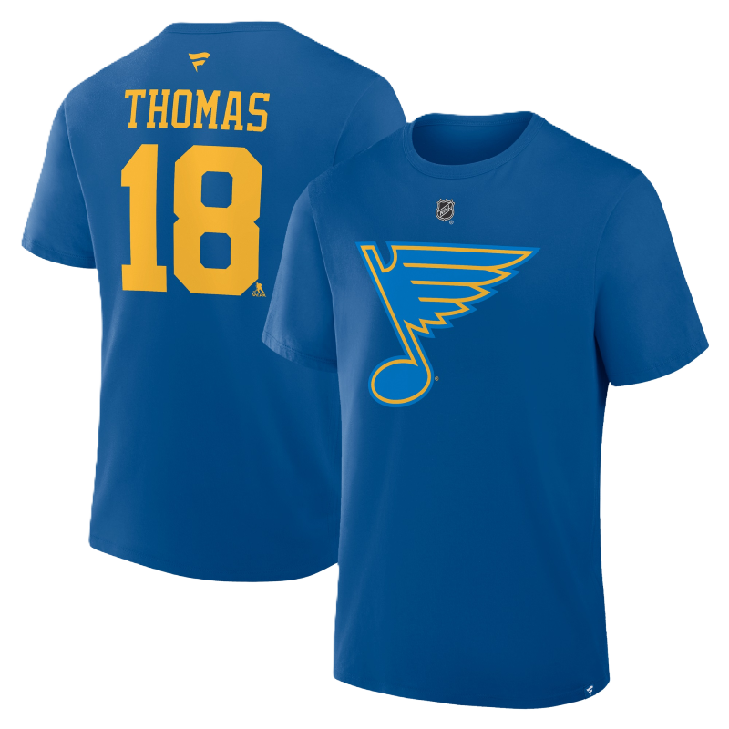 未使用 マイカ＆ディール タグ付き 21SS LAMAR Tシャツ F ブルー ST. LOUIS BLUES FANATICS THOMAS NAME AND NUMBER TEE - BLUE – STL
