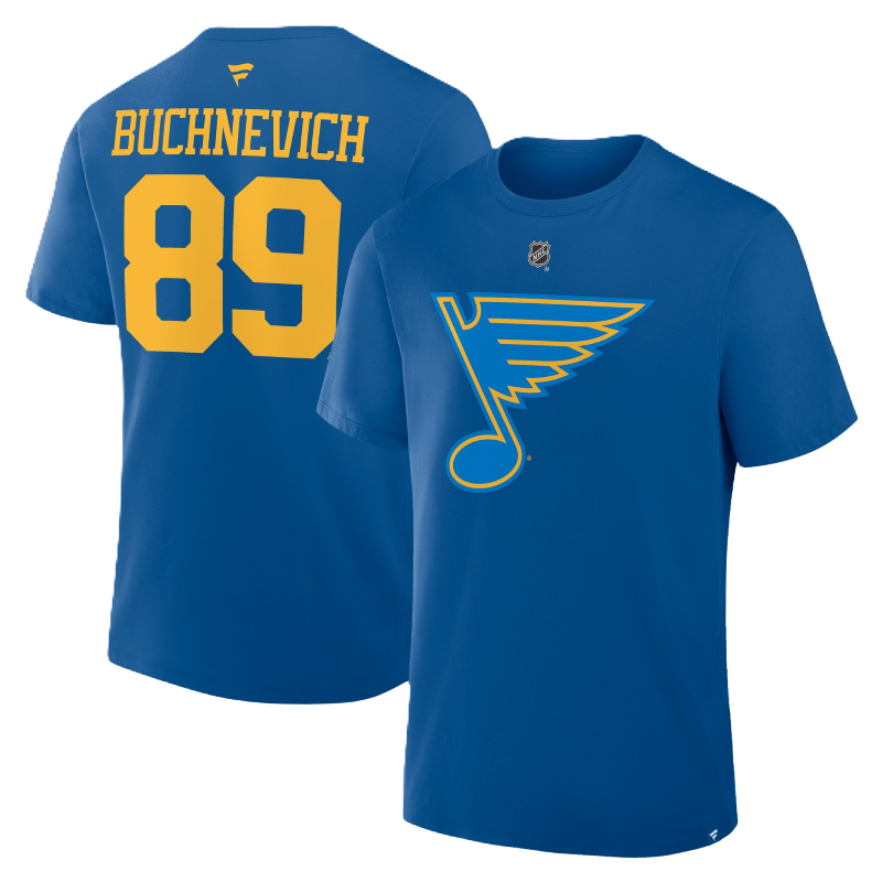 ST. LOUIS BLUES FANATICS BUCHNEVICH NAME AND NUMBER TEE - BLUE