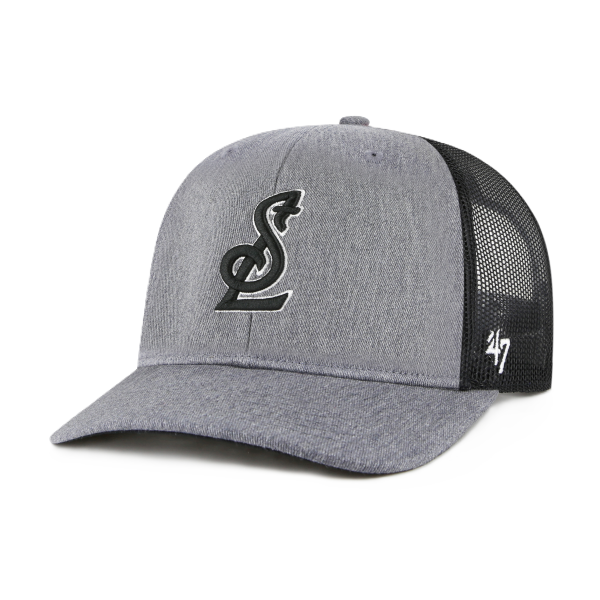 ST. LOUIS BLUES ’47 BRAND STL LOGO CARBON MESH SNAPBACK – CHARCOAL/BLACK Adjustable Cap '47 Brand