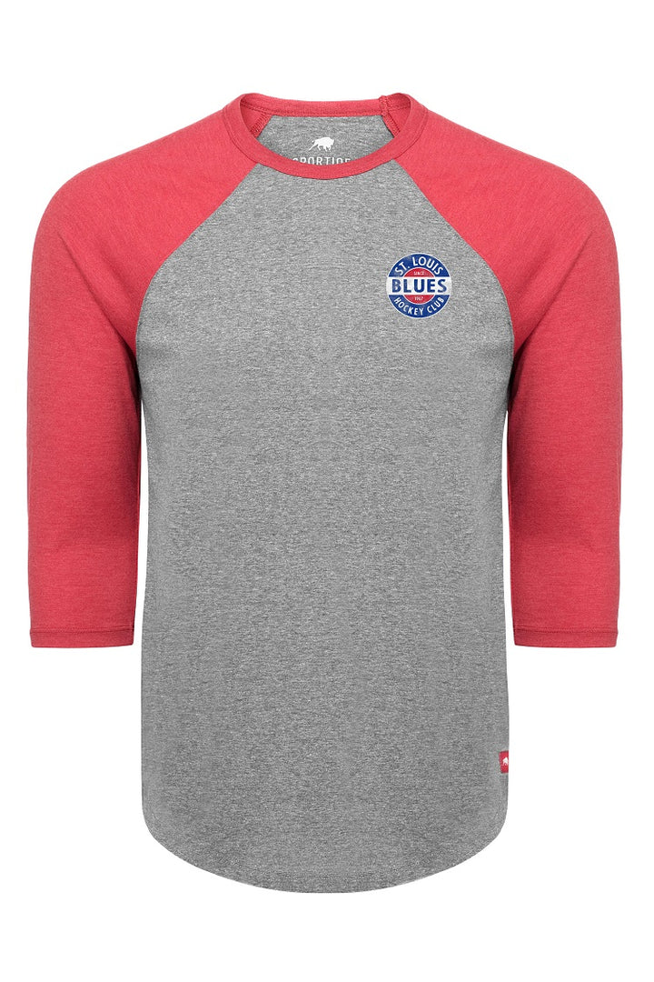 ST. LOUIS BLUES SPORTIQE RETRO CIRCLE SCHWARBER RAGLAN TEE - GREY/RED
