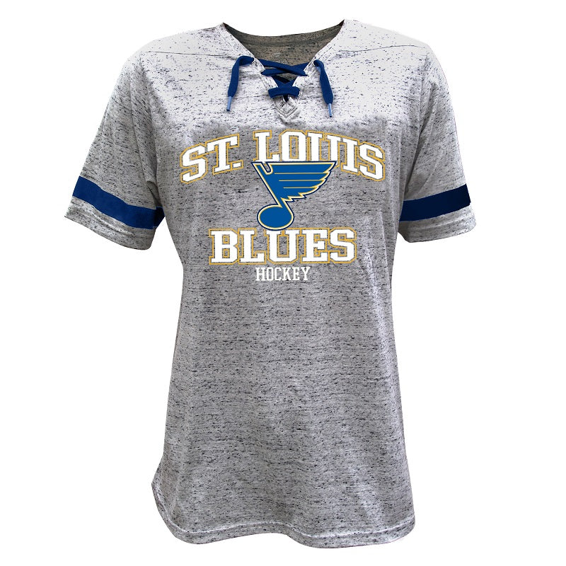 ST. LOUIS BLUES LADIES BIG & TALL LACE UP T-SHIRT - GREY