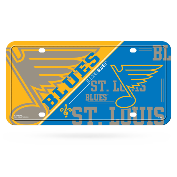ST. LOUIS BLUES RICO SPLIT DESIGN LICENSE PLATE METAL TAG - BLUE/GOLD Novelties Rico