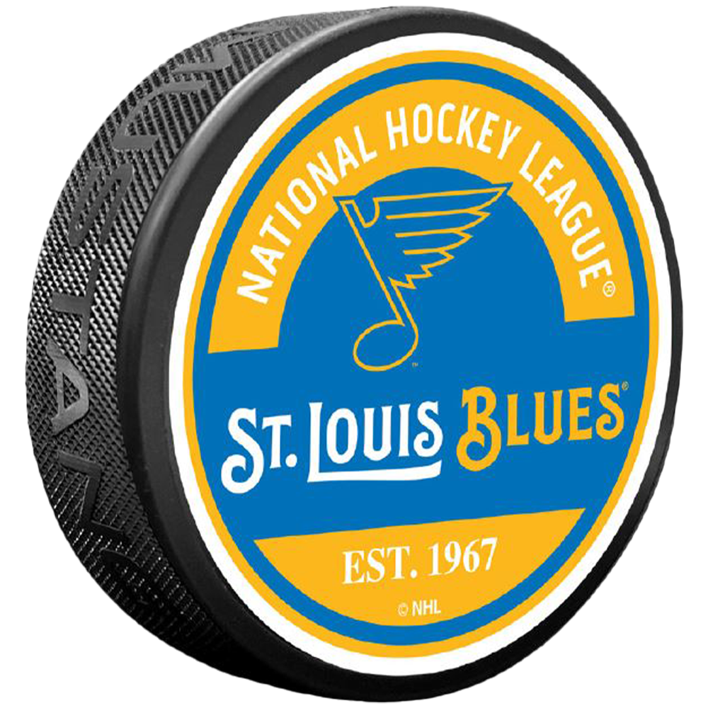 ST. LOUIS BLUES New Logo Wordmark PUCK - 3 INCHES Puck Mustang Products
