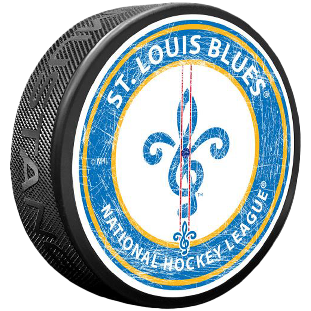 ST. LOUIS BLUES Fleur-de-lis Logo Center Ice PUCK - 3 INCHES Puck Mustang Products