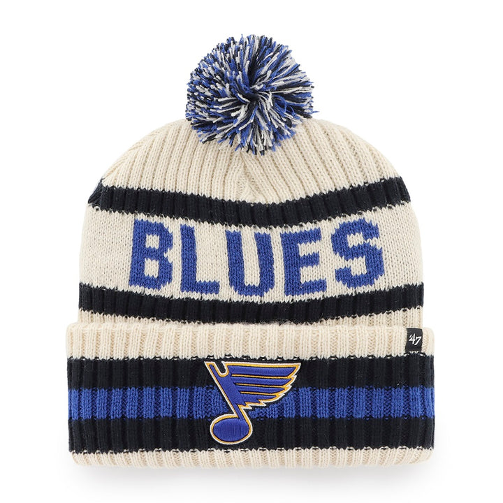 ST. LOUIS BLUES '47 BRAND BERING STRIPED POM KNIT - BLUE/NATURAL Knit '47 Brand