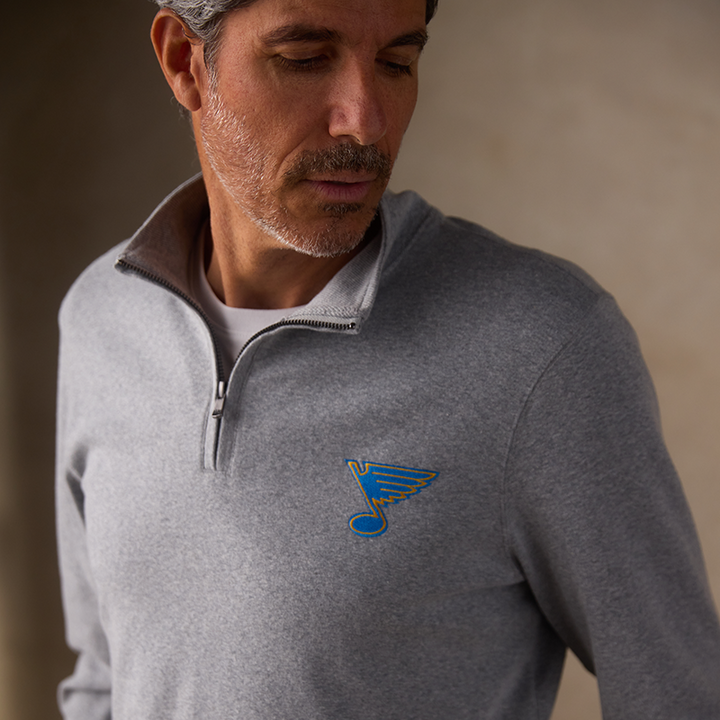 ST. LOUIS BLUES THE NORMAL BRAND NOTE LOGO ¼ ZIP – GREY Outerwear The Normal Brand