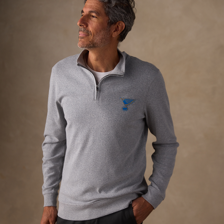 ST. LOUIS BLUES THE NORMAL BRAND NOTE LOGO ¼ ZIP – GREY Outerwear The Normal Brand