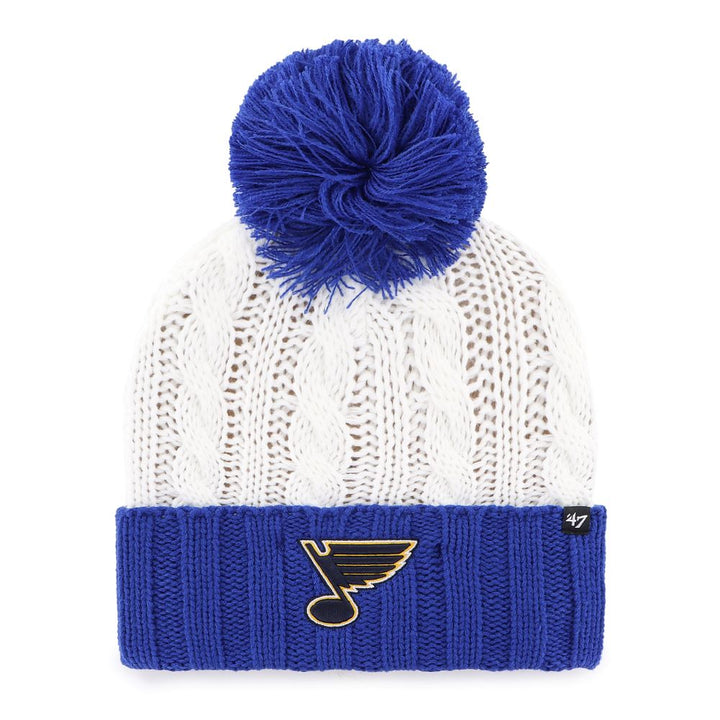 ST. LOUIS BLUES '47 BRAND WOMEN'S NOTE LOGO FIRESIDE POM KNIT - WHITE/ROYAL Knit '47 Brand