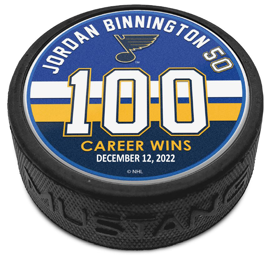 ST. LOUIS BLUES BINNINGTON 100TH CAREER WIN PUCK Puck Mustang Products