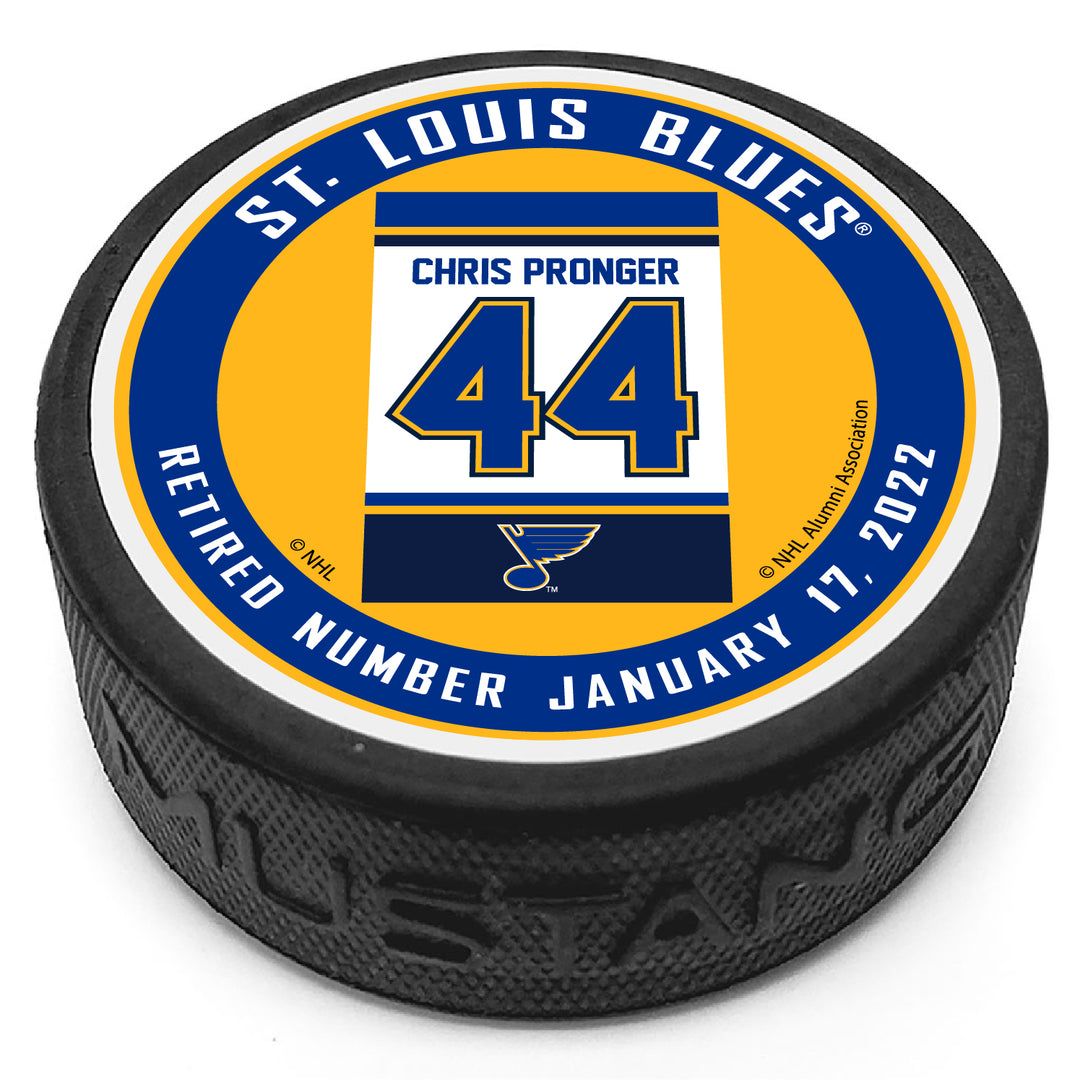 ST. LOUIS BLUES MUSTANG PRODUCTS RAFTER CHRIS PRONGER 44 PUCK