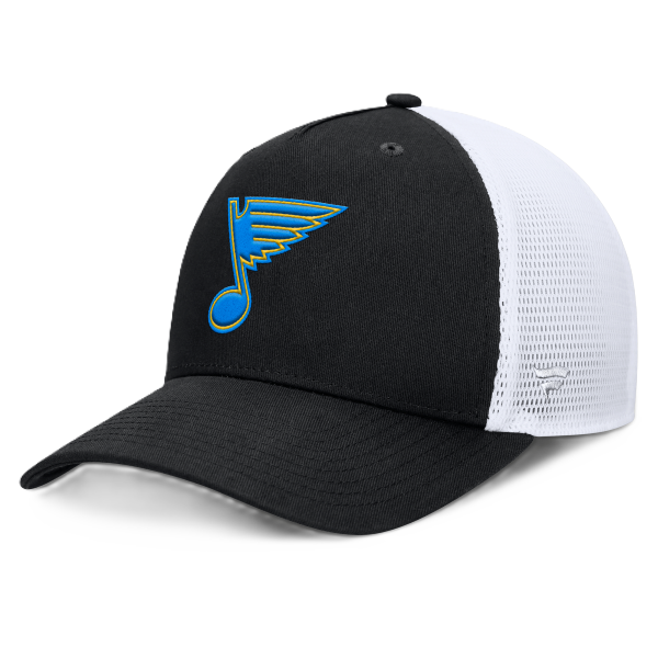 ST. LOUIS BLUES FANATICS NEW NOTE 3D PATCH MESH SNAPBACK - Black and White Hat Fanatics