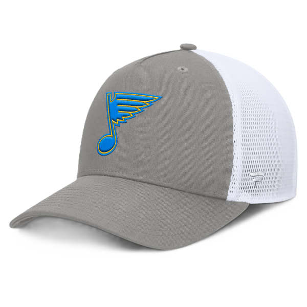 ST. LOUIS BLUES FANATICS NEW NOTE 3D PATCH MESH SNAPBACK - Grey and White Hat Fanatics