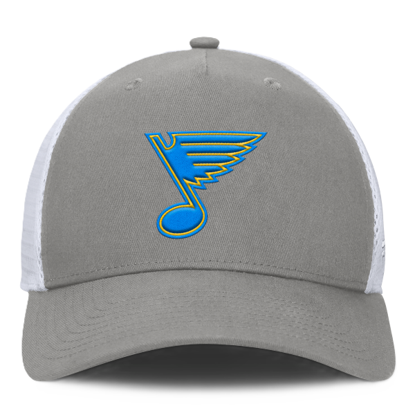 ST. LOUIS BLUES FANATICS NEW NOTE 3D PATCH MESH SNAPBACK - Grey and White Hat Fanatics