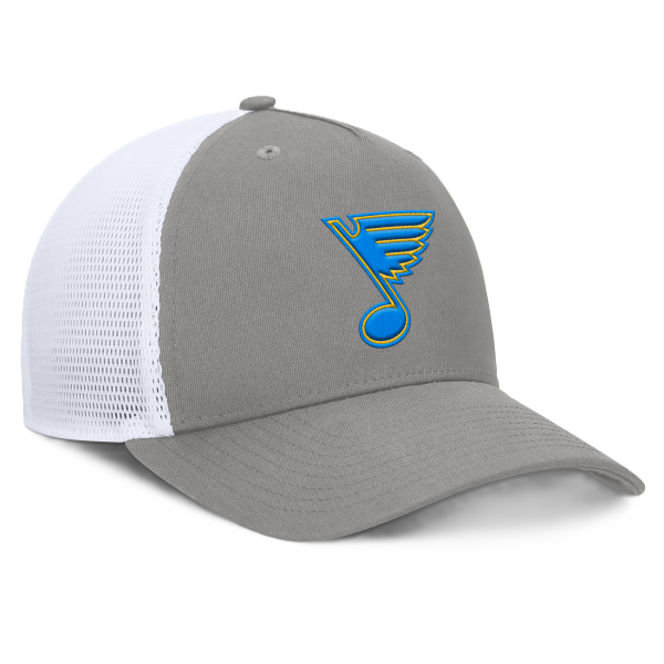 ST. LOUIS BLUES FANATICS NEW NOTE 3D PATCH MESH SNAPBACK - Grey and White Hat Fanatics