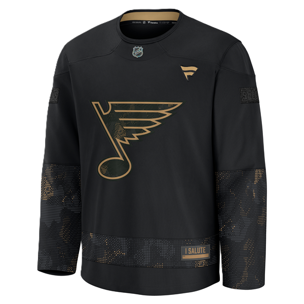 ST. LOUIS BLUES FANATICS NOTE LOGO I SALUTE BREAKAWAY JERSEY - BLACK Breakaway Fanatics