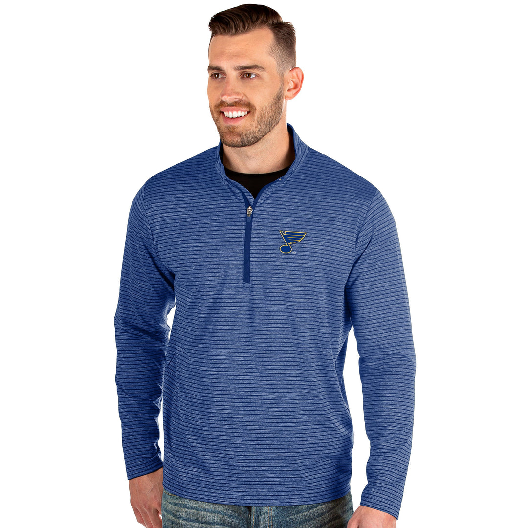 ST. LOUIS BLUES MENS ANTIGUA CAPACITY STRIPED 1/4 ZIP