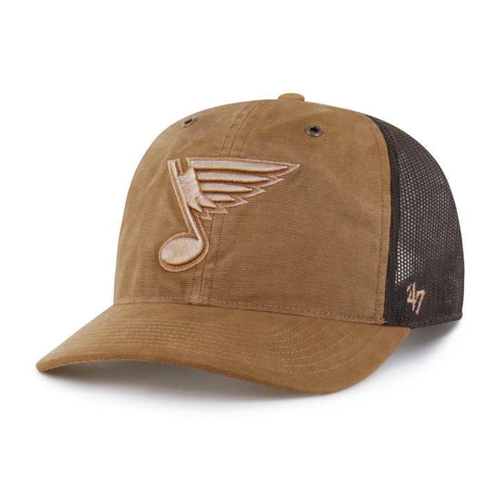 ST. LOUIS BLUES CARHARTT x '47 BRAND BLUE NOTE TRUCKER HAT - BROWN Adjustable Cap '47 Brand