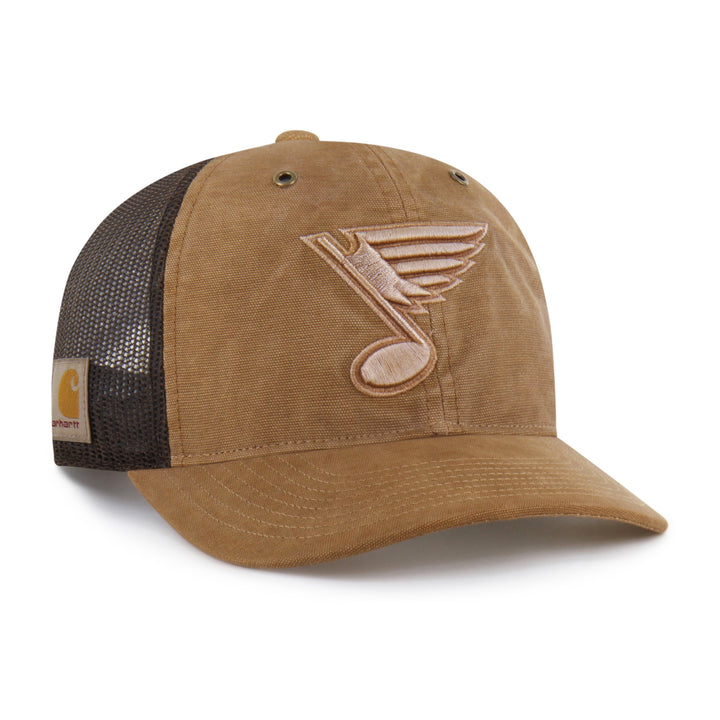 ST. LOUIS BLUES CARHARTT x '47 BRAND BLUE NOTE TRUCKER HAT - BROWN Adjustable Cap '47 Brand