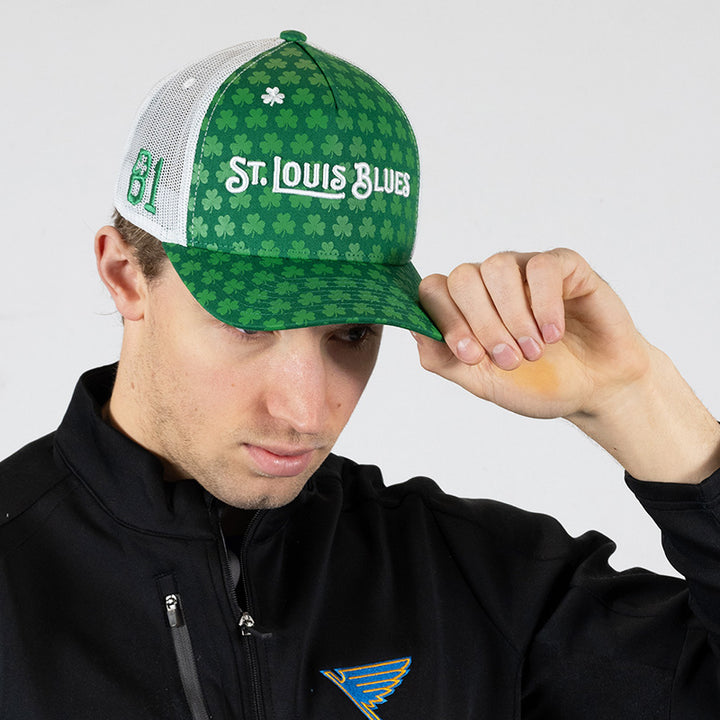 ST. LOUIS BLUES CAPX x DYLAN HOLLOWAY WORDMARK LOGO ST PADDY'S DAY SNAPBACK - GREEN/WHITE Adjustable Cap CapX