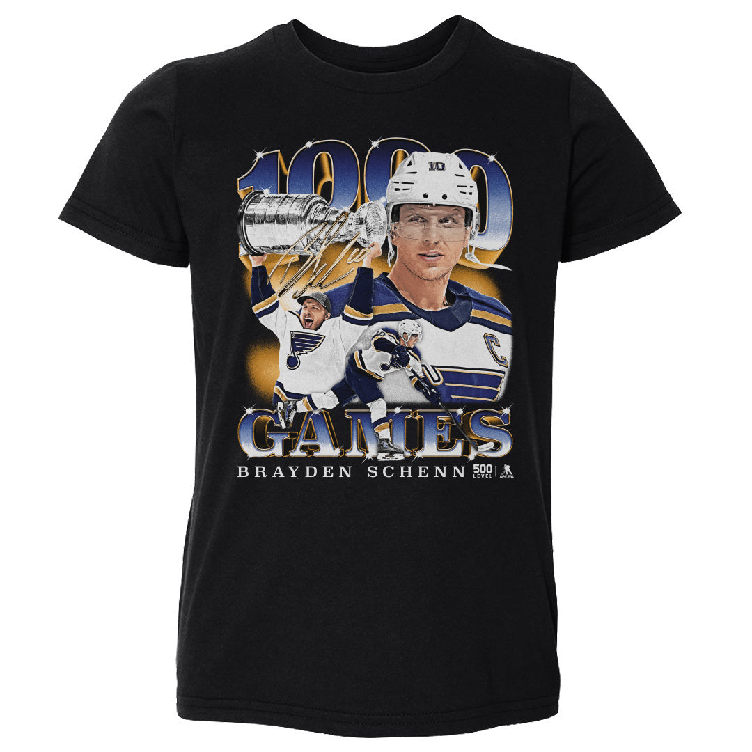 Brayden Schenn St. Louis Blues 1000th Game Toddler Tee- 3 Colors Kids Toddler T-Shirt 500 LEVEL Kids Toddler T-Shirt Black 2T