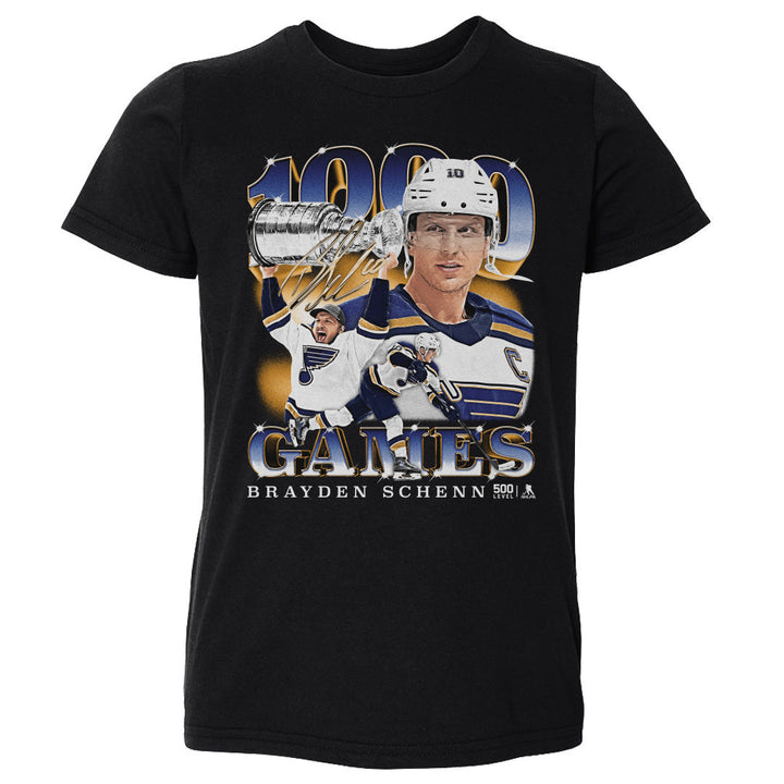 Brayden Schenn St. Louis Blues 1000th Game Toddler Tee- 3 Colors Kids Toddler T-Shirt 500 LEVEL Kids Toddler T-Shirt Black 2T