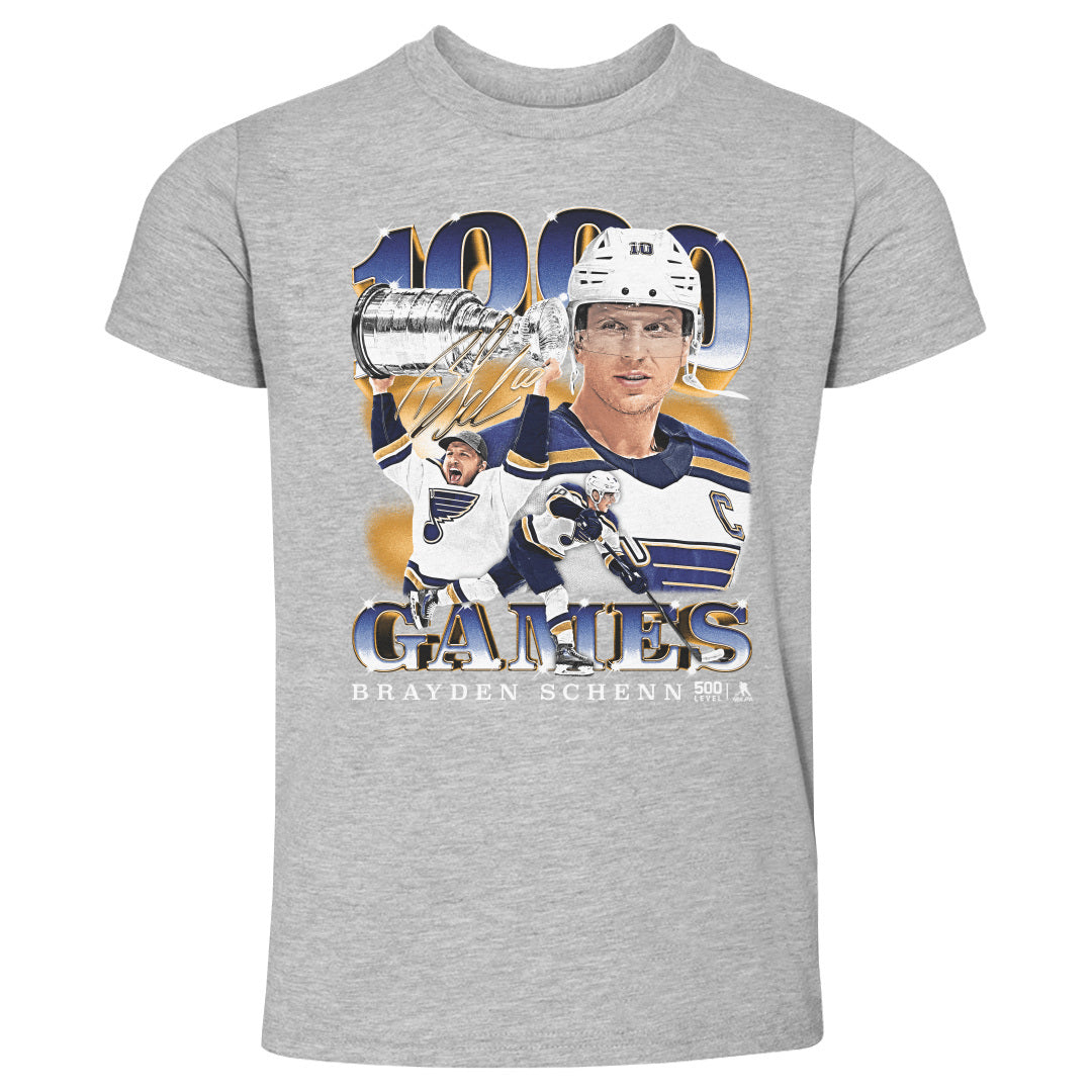 Brayden Schenn St. Louis Blues 1000th Game Toddler Tee- 3 Colors Kids Toddler T-Shirt 500 LEVEL Kids Toddler T-Shirt Heather Gray 2T