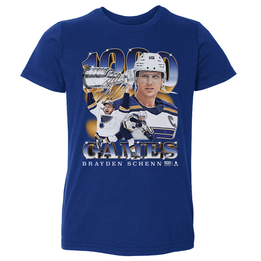 Brayden Schenn St. Louis Blues 1000th Game Toddler Tee- 3 Colors Kids Toddler T-Shirt 500 LEVEL Kids Toddler T-Shirt Royal Blue 2T