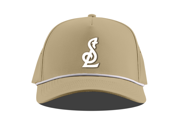 STL BLUES CURVED 5-PANEL ROPE SNAPBACK WHITE STL LOGO - Sand Hat Branded Bills