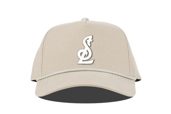 STL BLUES CURVED 5-PANEL ROPE SNAPBACK WHITE STL LOGO - Beige Hat Branded Bills