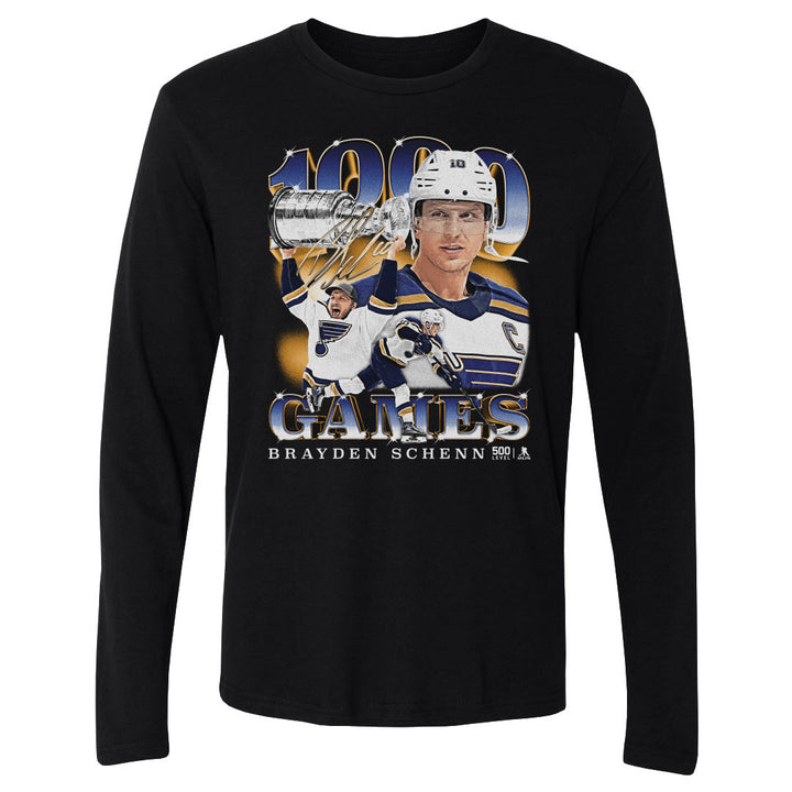Brayden Schenn St. Louis Blues 1000th Game Long Sleeve Tee - 2 Colors Men's Long Sleeve T-Shirt 500 LEVEL Men's Long Sleeve T-Shirt Black S