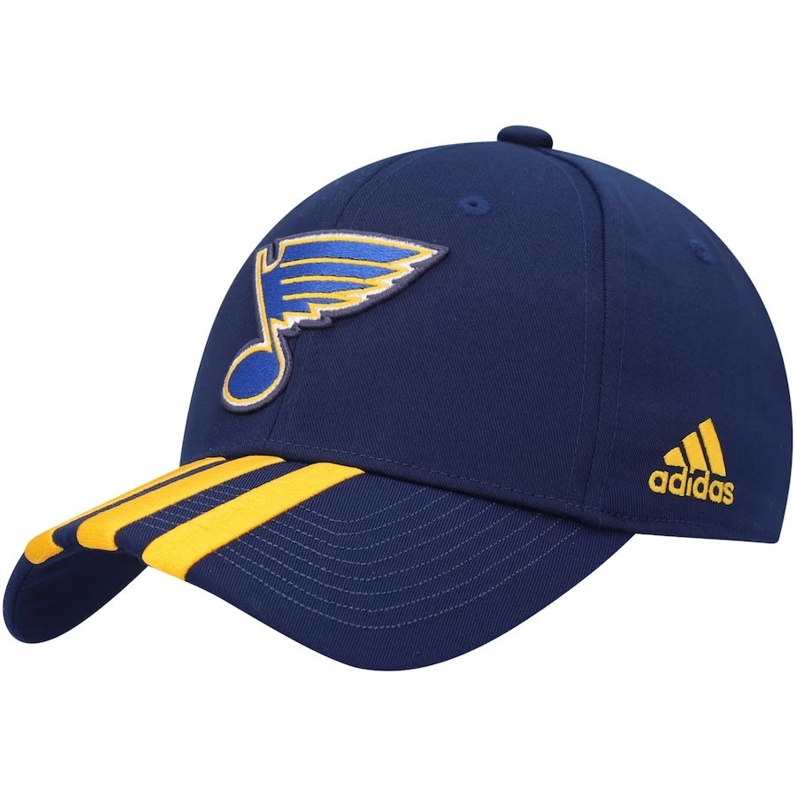 ST. LOUIS BLUES ADIDAS THREE STRIPE ADJUSTABLE SLOUCH FLEX FIT HAT - NAVY Hat adidas   