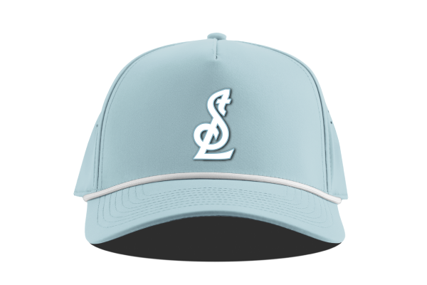 STL BLUES CURVED 5-PANEL ROPE SNAPBACK WHITE STL LOGO - Blue Hat Branded Bills