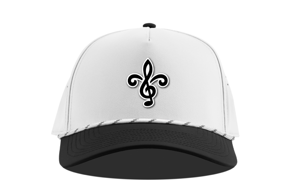 BLUES CURVED 5-PANEL ROPE SNAPBACK FLEUR-DE-LIS LOGO - White and Black Hat Branded Bills